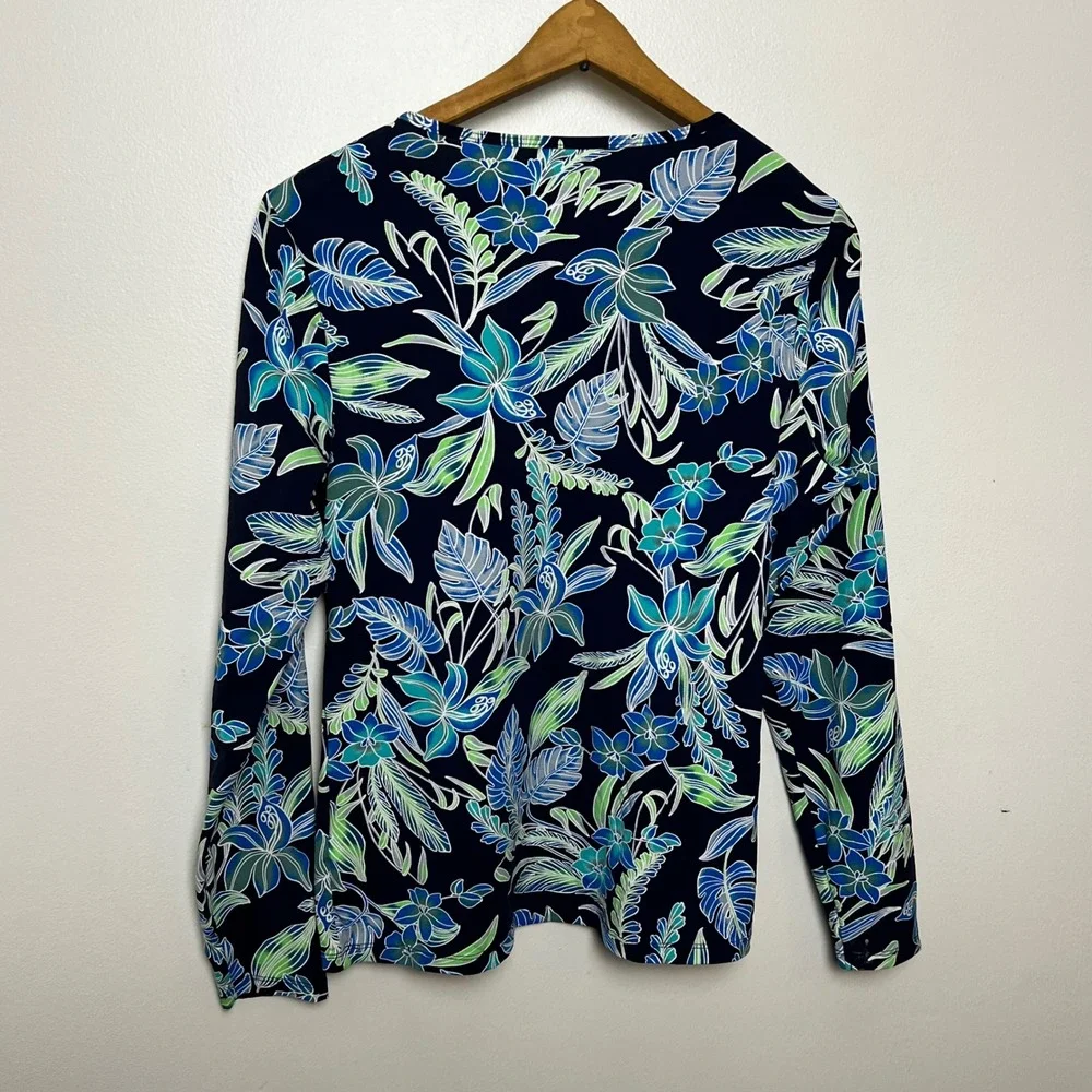 Lands End Womens M/L 10-12 Rash Guard Long Sleeve Tropical Floral Swim Shirt UPF